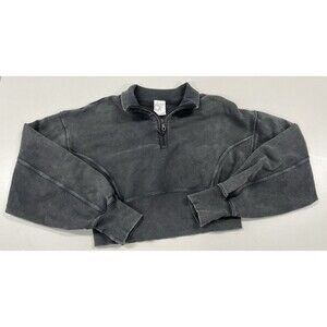 Women's Offline By Aerie Washed Charcoal Gray Cropped 1/4 Zip Sweatshirt, Large